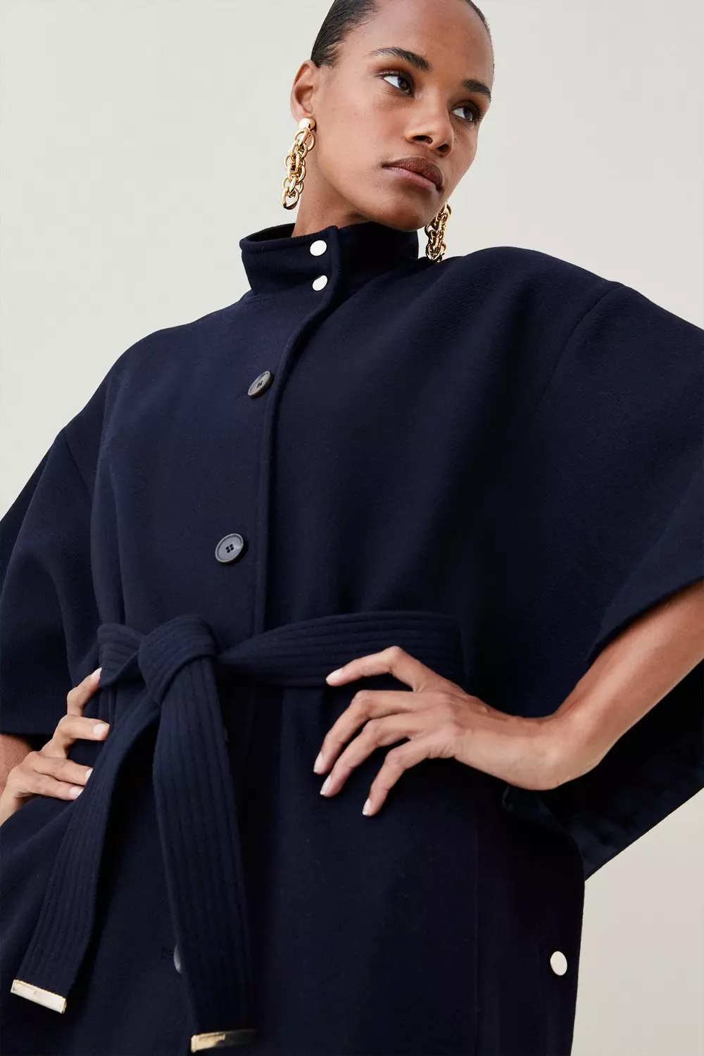 Italian Wool Blend Funnel Collar Cape Coat Karen Millen