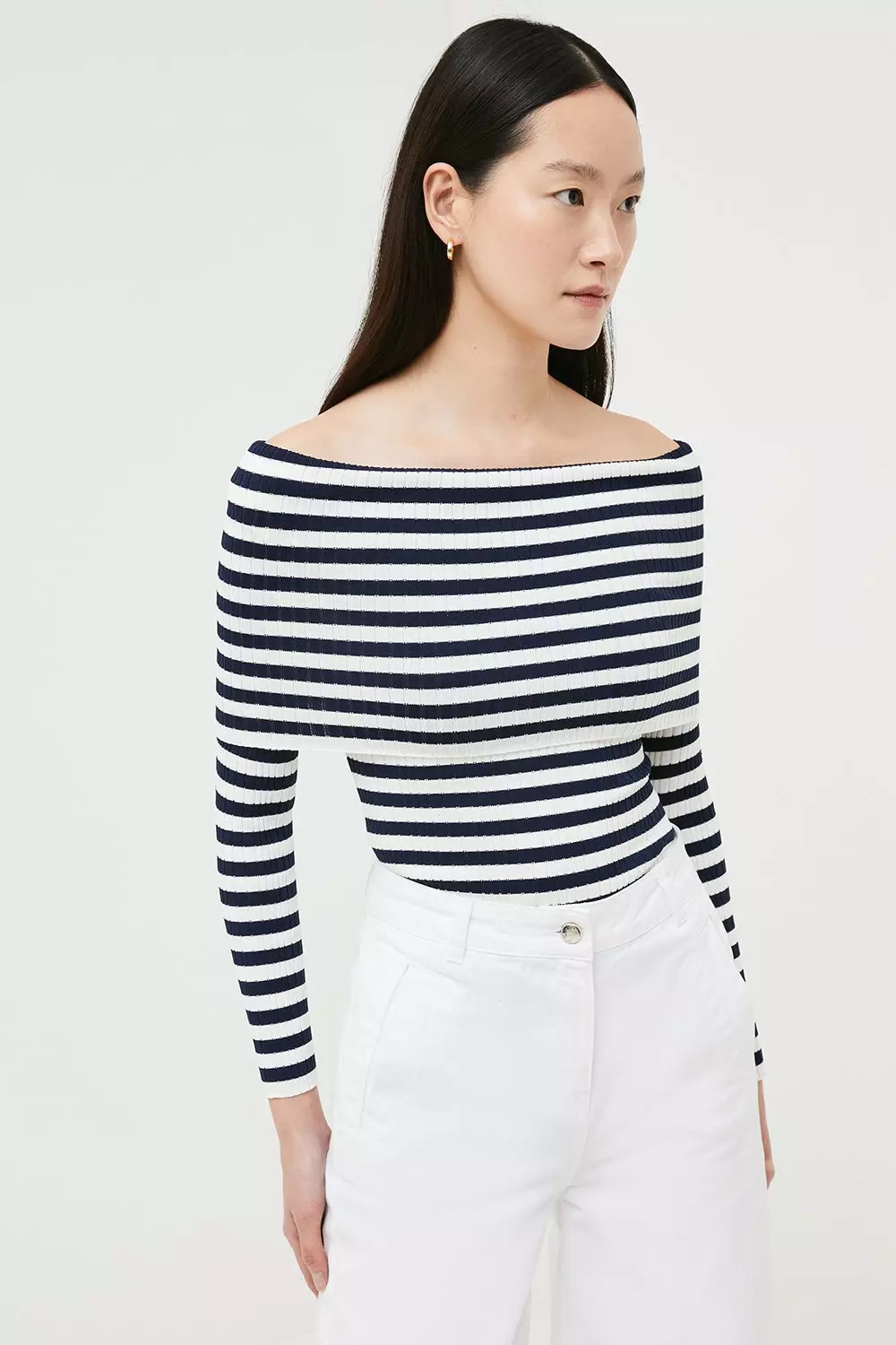 Rib Knit Striped Bardot Top Karen Millen