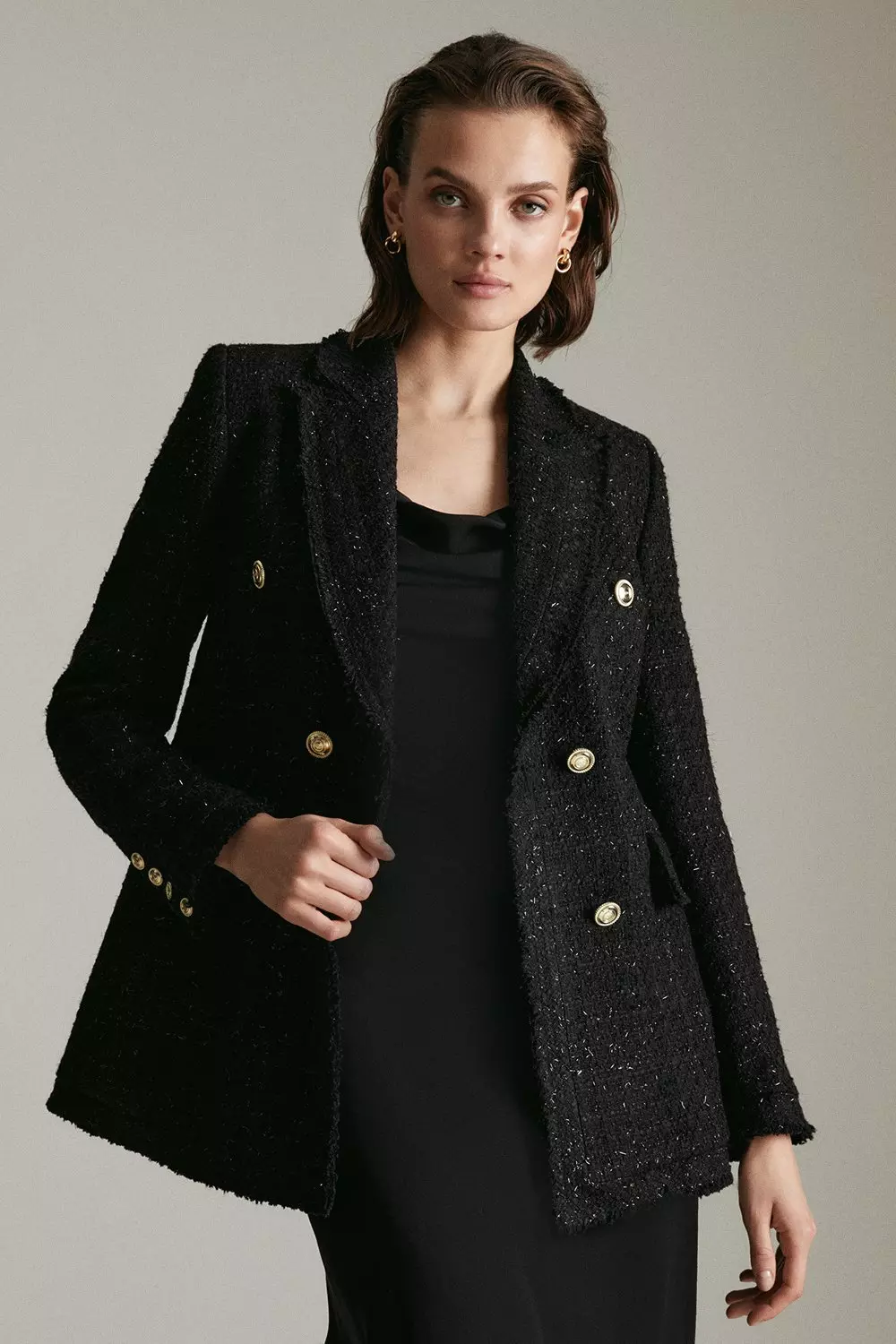 Black boucle longline jacket best sale