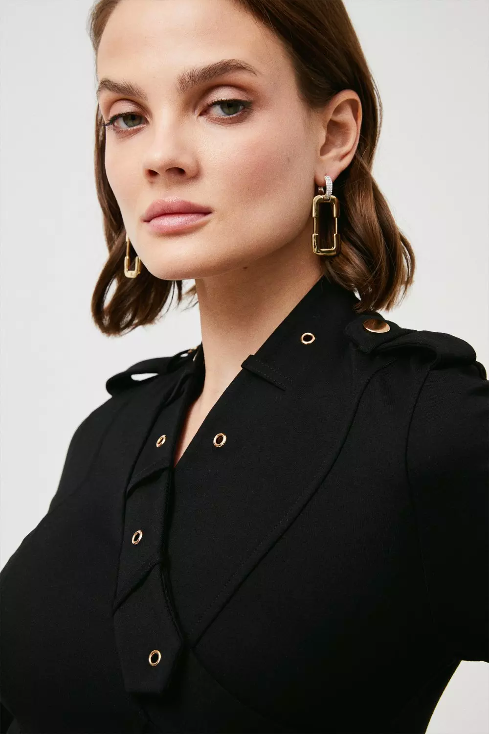 Black Ponte Wrap Front Tab Detail Jersey Dress alternative image