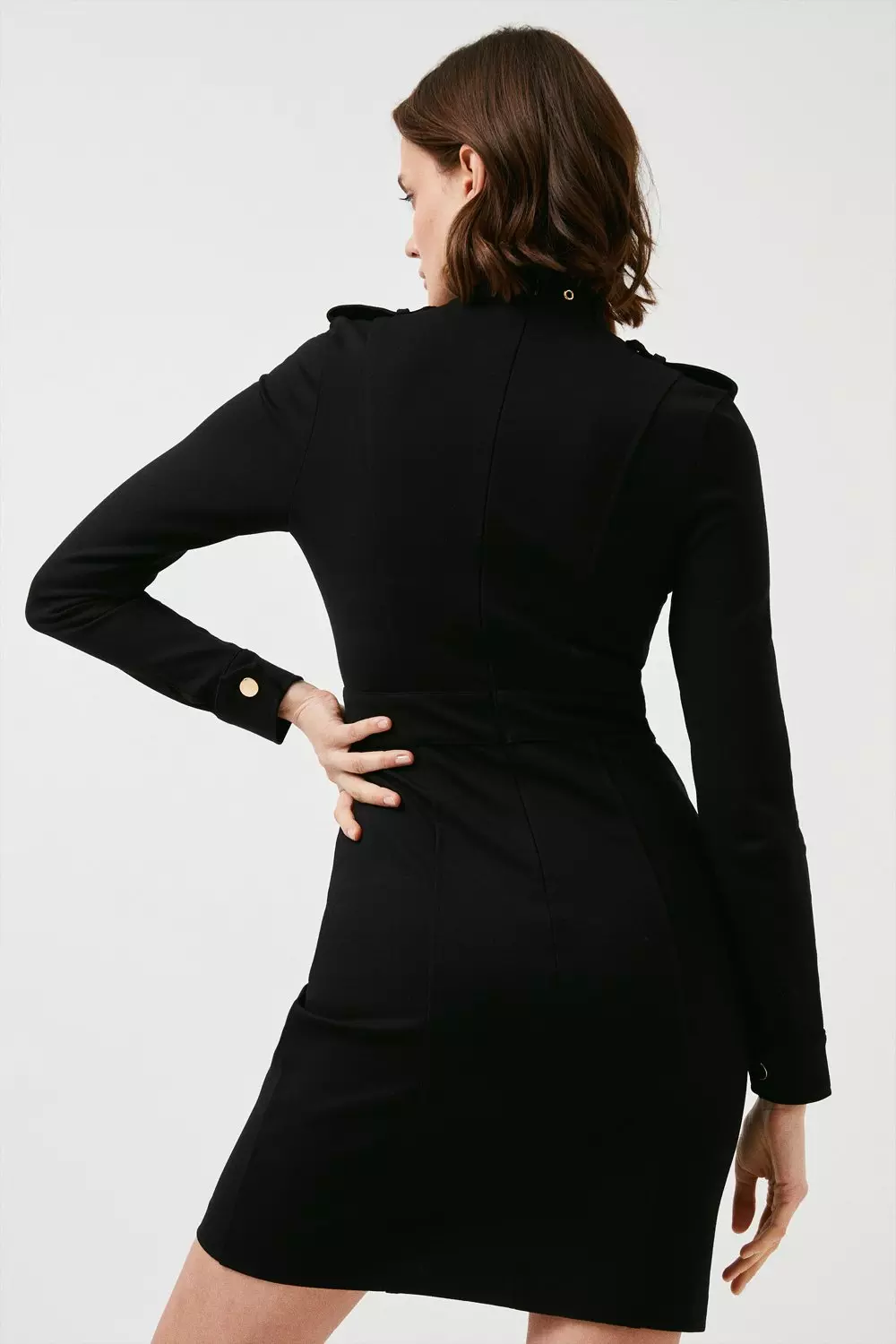 Black Ponte Wrap Front Tab Detail Jersey Dress alternative image