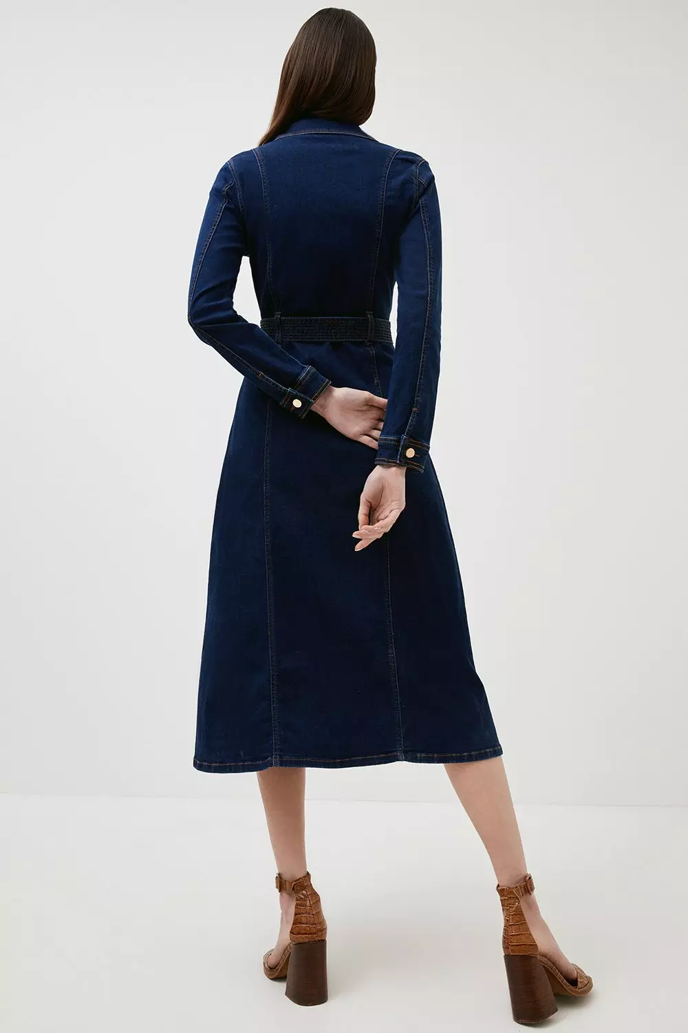 Denim Western Belted Midi Shirt Dress Karen Millen