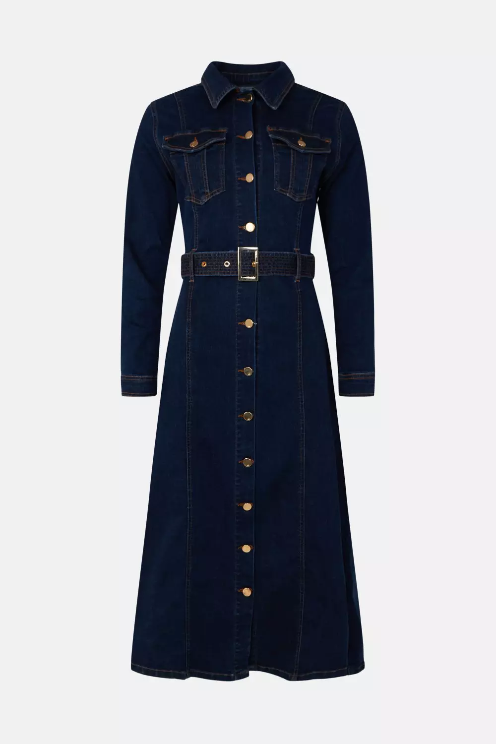 国内発・関税込KAREN MILLENクロスウエストポケットシャツドレス Denim Western Belted Midi Shirt Dress | Karen Millen