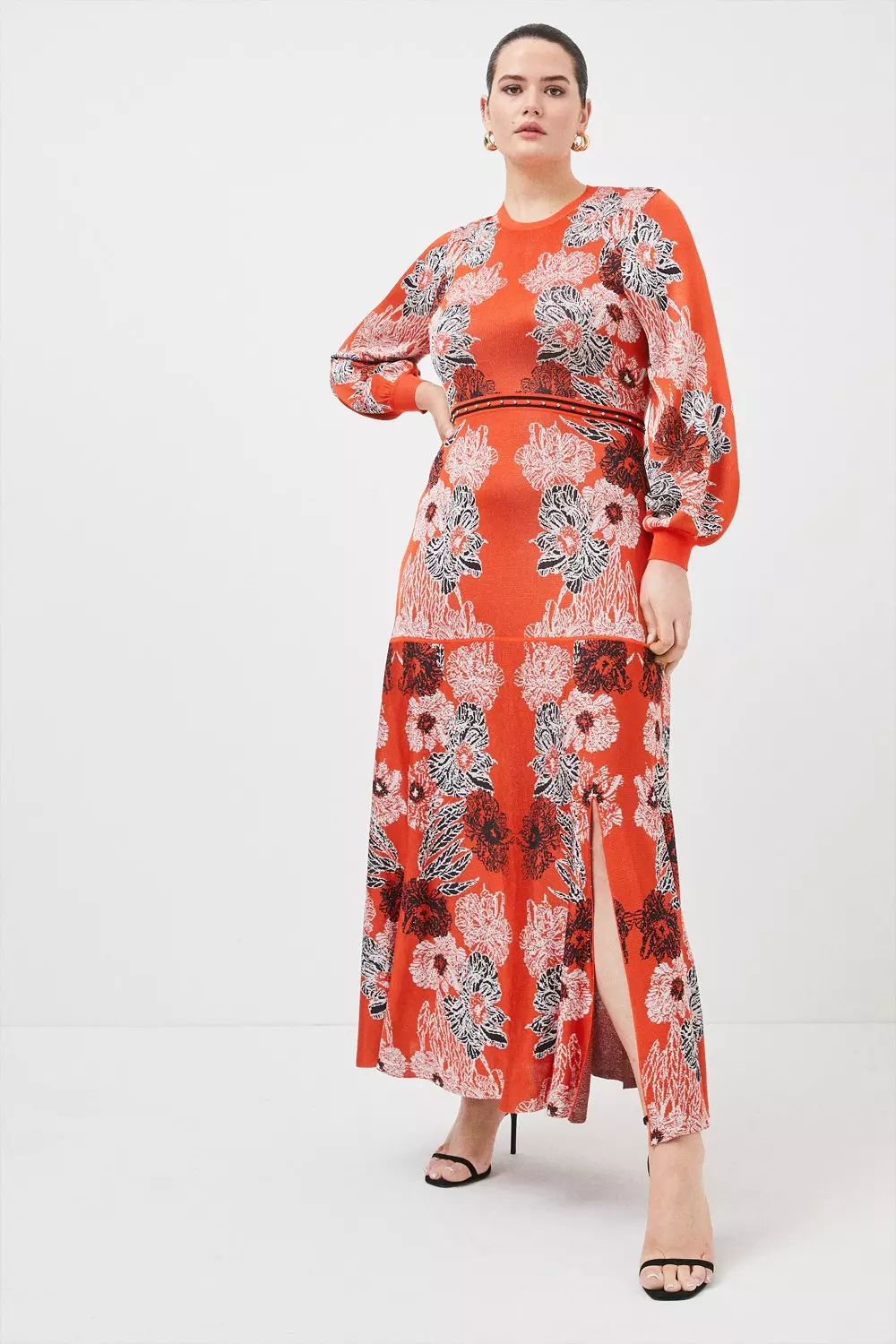 Red Plus size Mirrored Floral Slinky Knit Dress alternative image