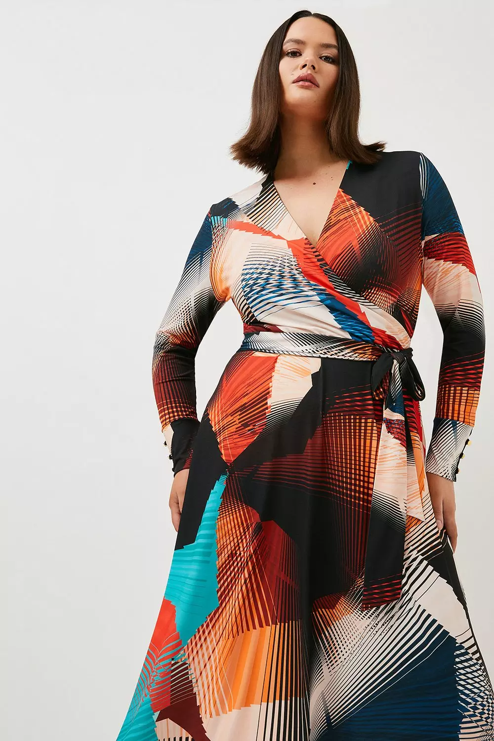 Plus Size Spiro Print Midi Jersey Wrap Dress Karen Millen