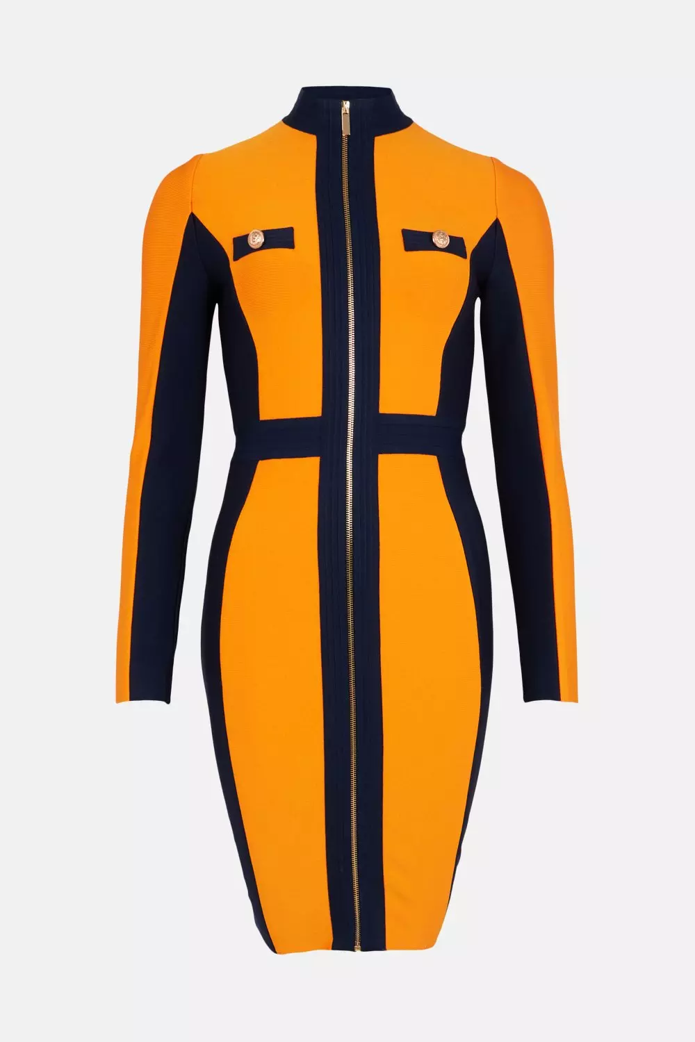 Colorblock Military Bandage Knit Dress | Karen Millen