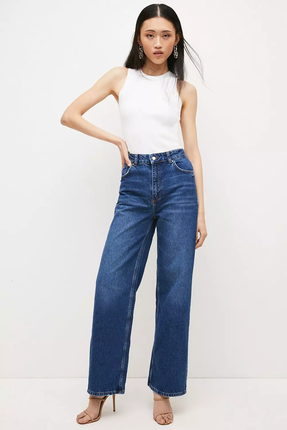 Mid wash Mid Rise Wide Leg Jeans alternative image