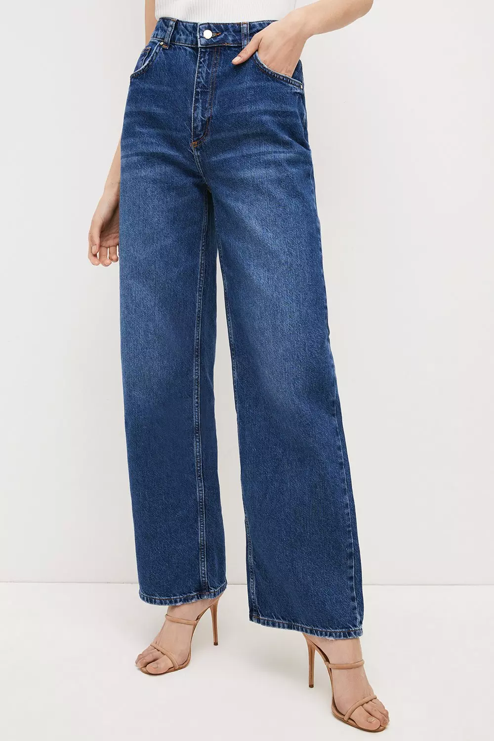 Mid wash Mid Rise Wide Leg Jeans alternative image