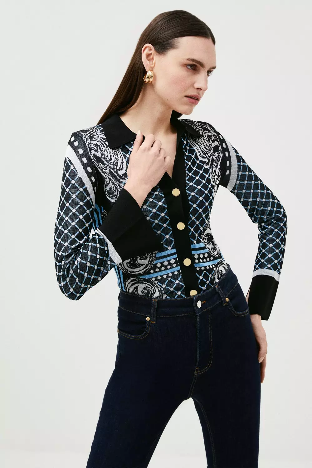 Slinky Baroque Jacquard Knit Shirt | Karen Millen