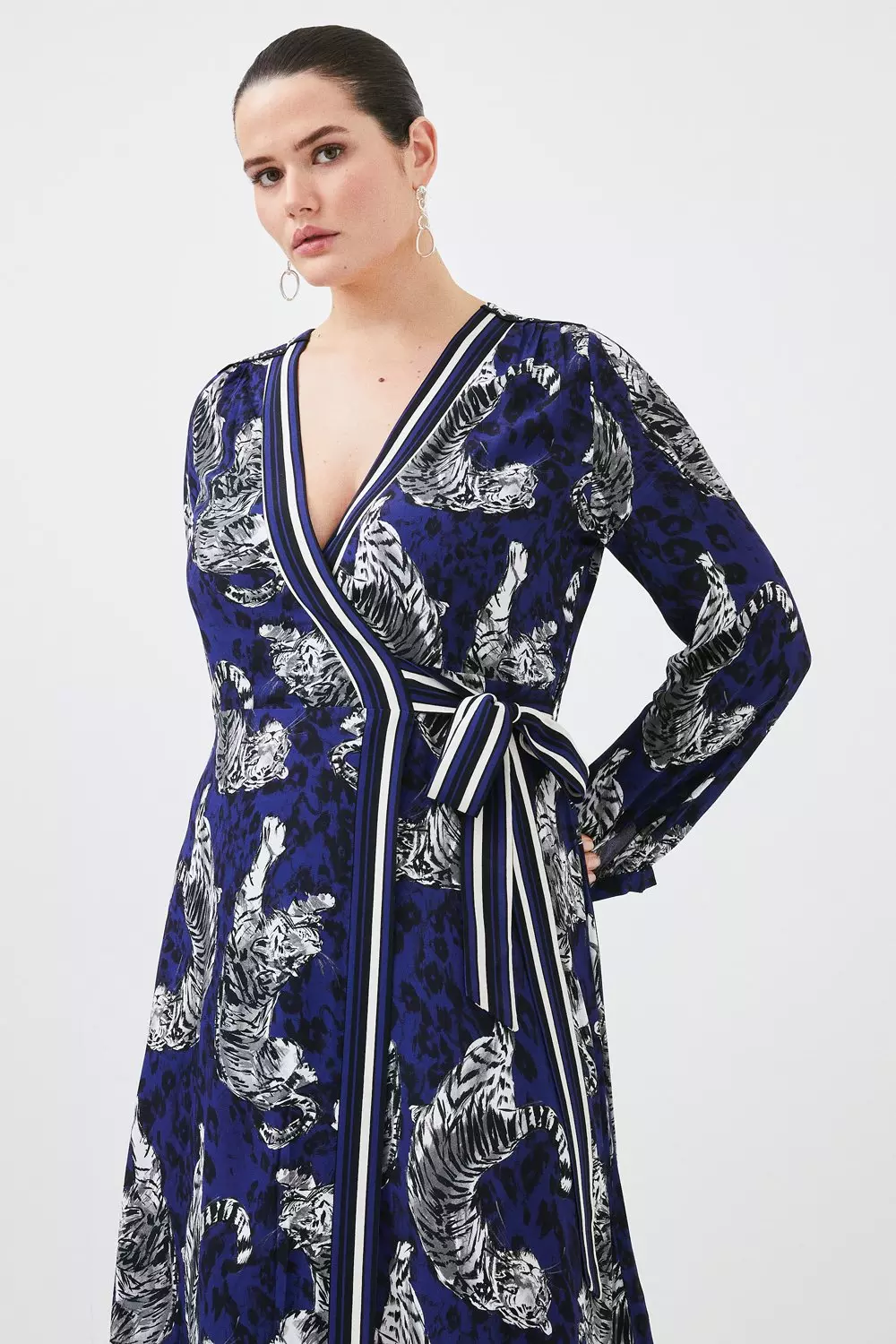 Plus Size Tiger Viscose Crepe Woven Wrap Dress Karen Millen