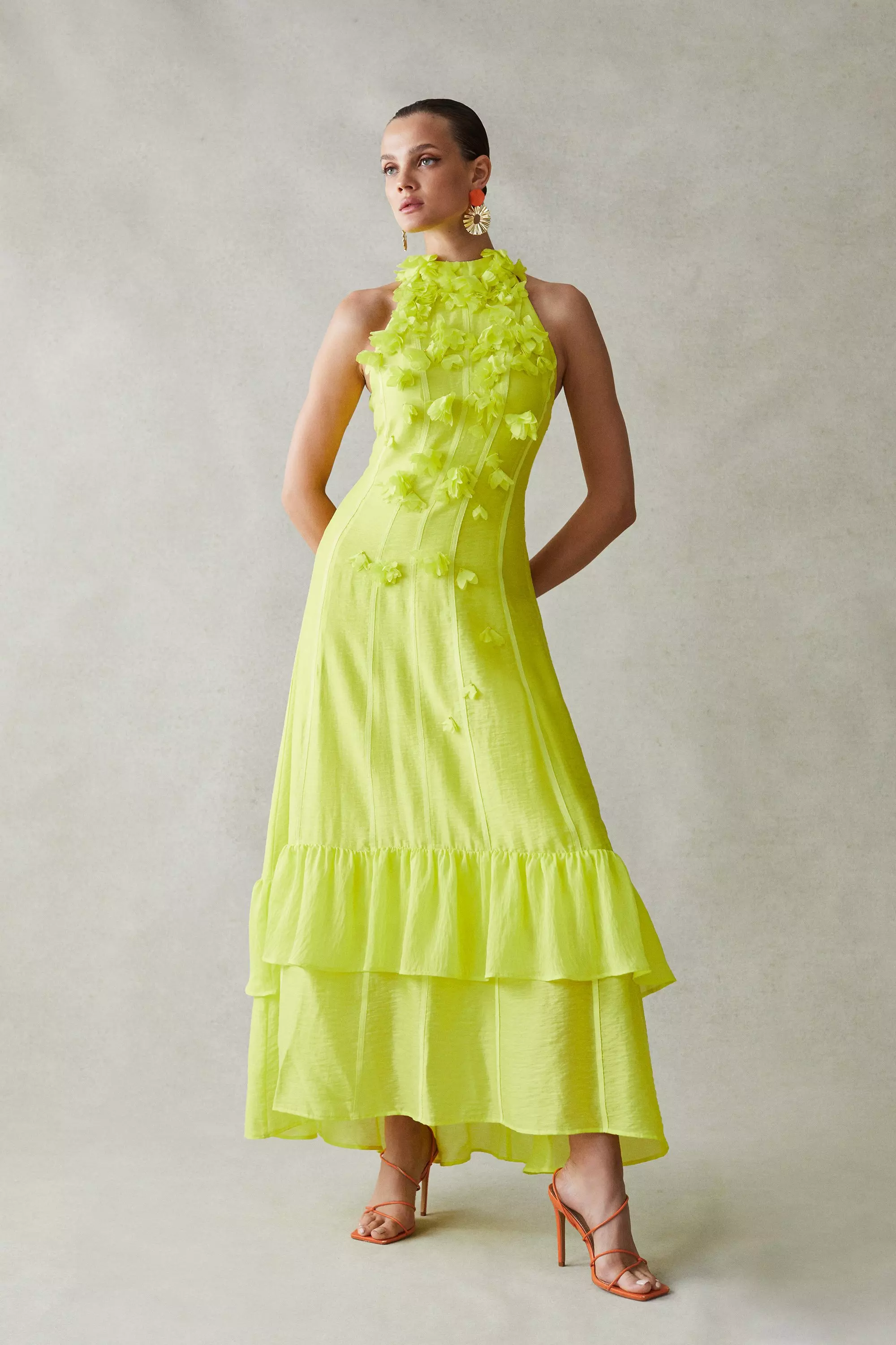 Yellow Applique Beaded Halter Woven Maxi Dress alternative image