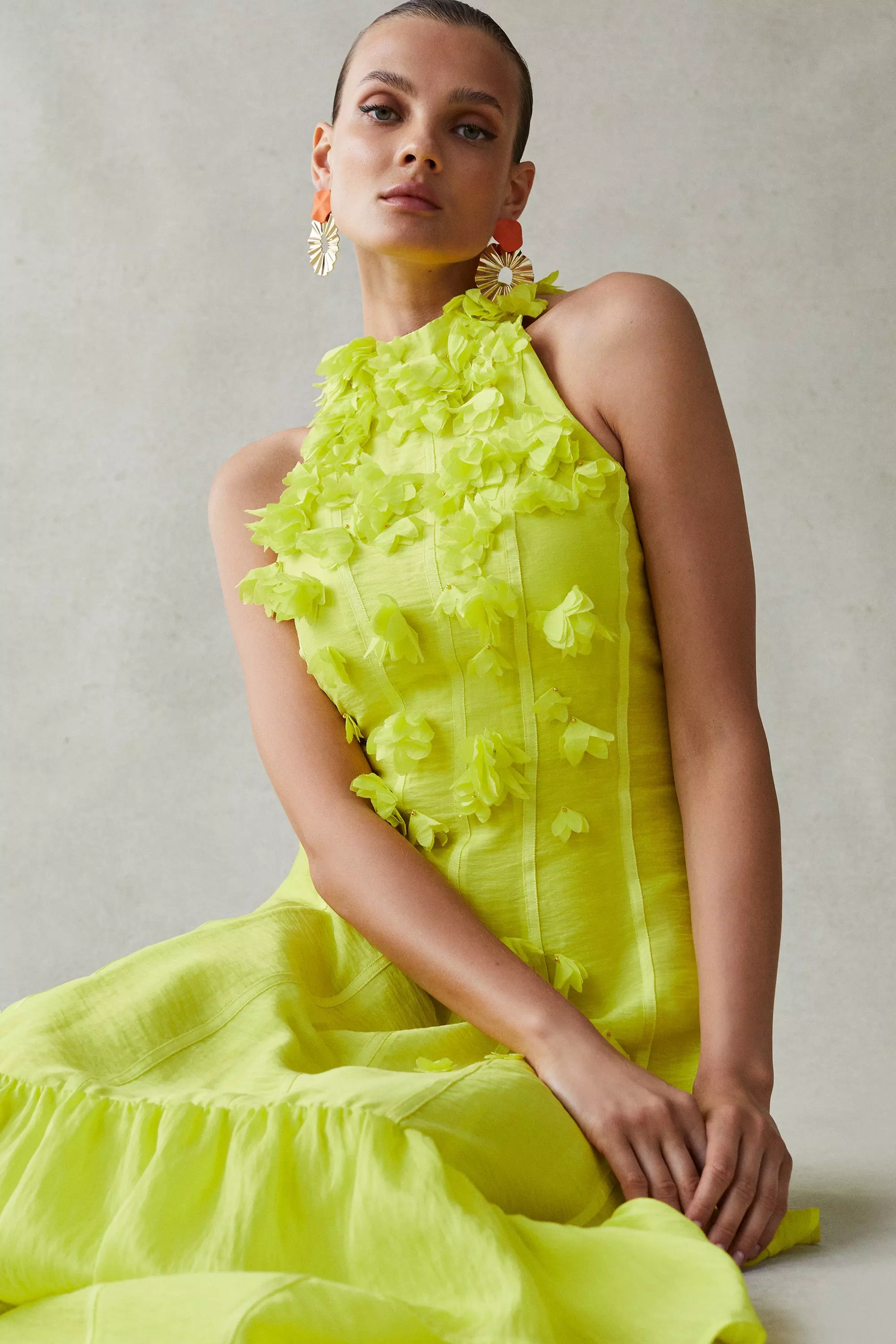 Yellow Applique Beaded Halter Woven Maxi Dress alternative image