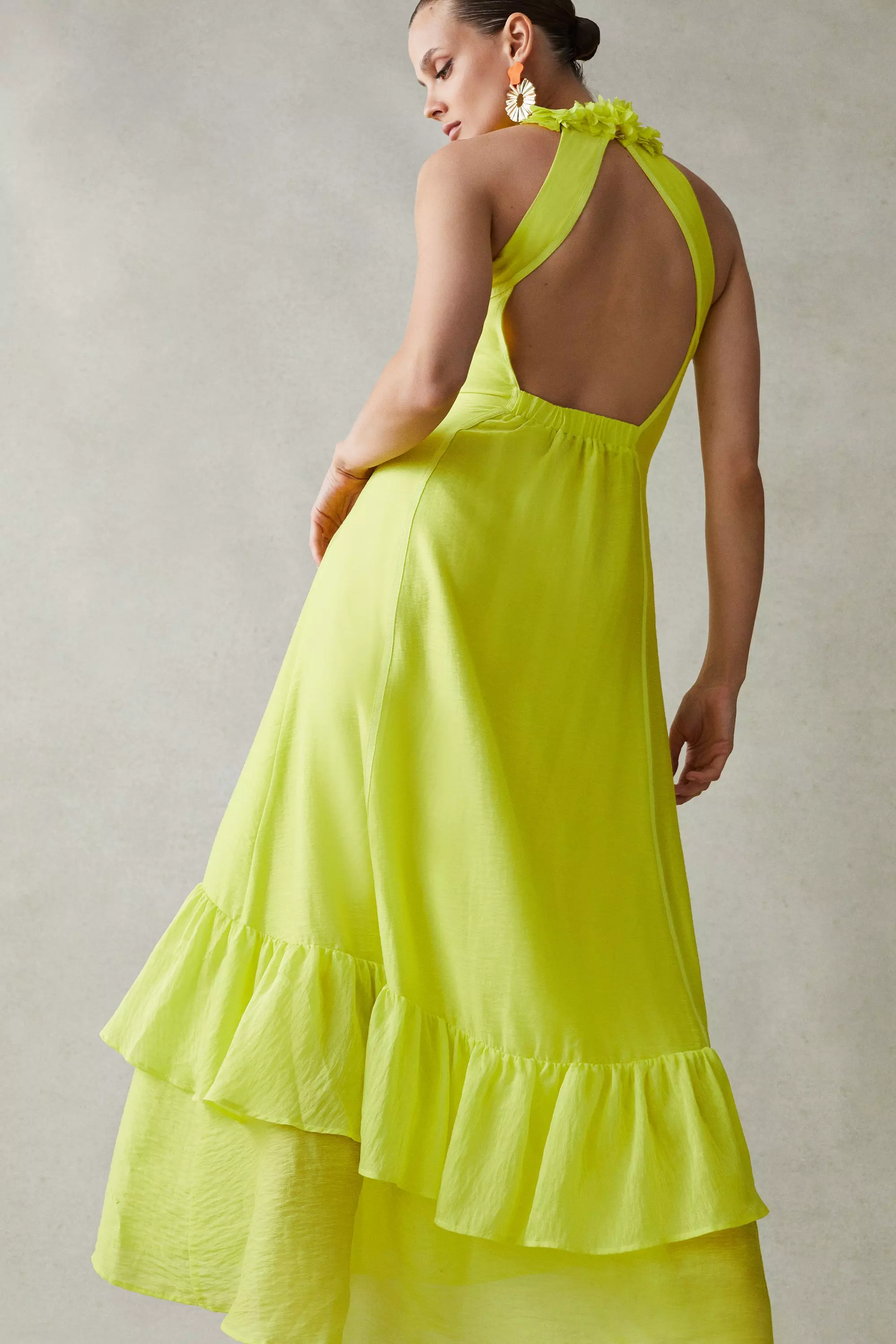 Yellow Applique Beaded Halter Woven Maxi Dress alternative image