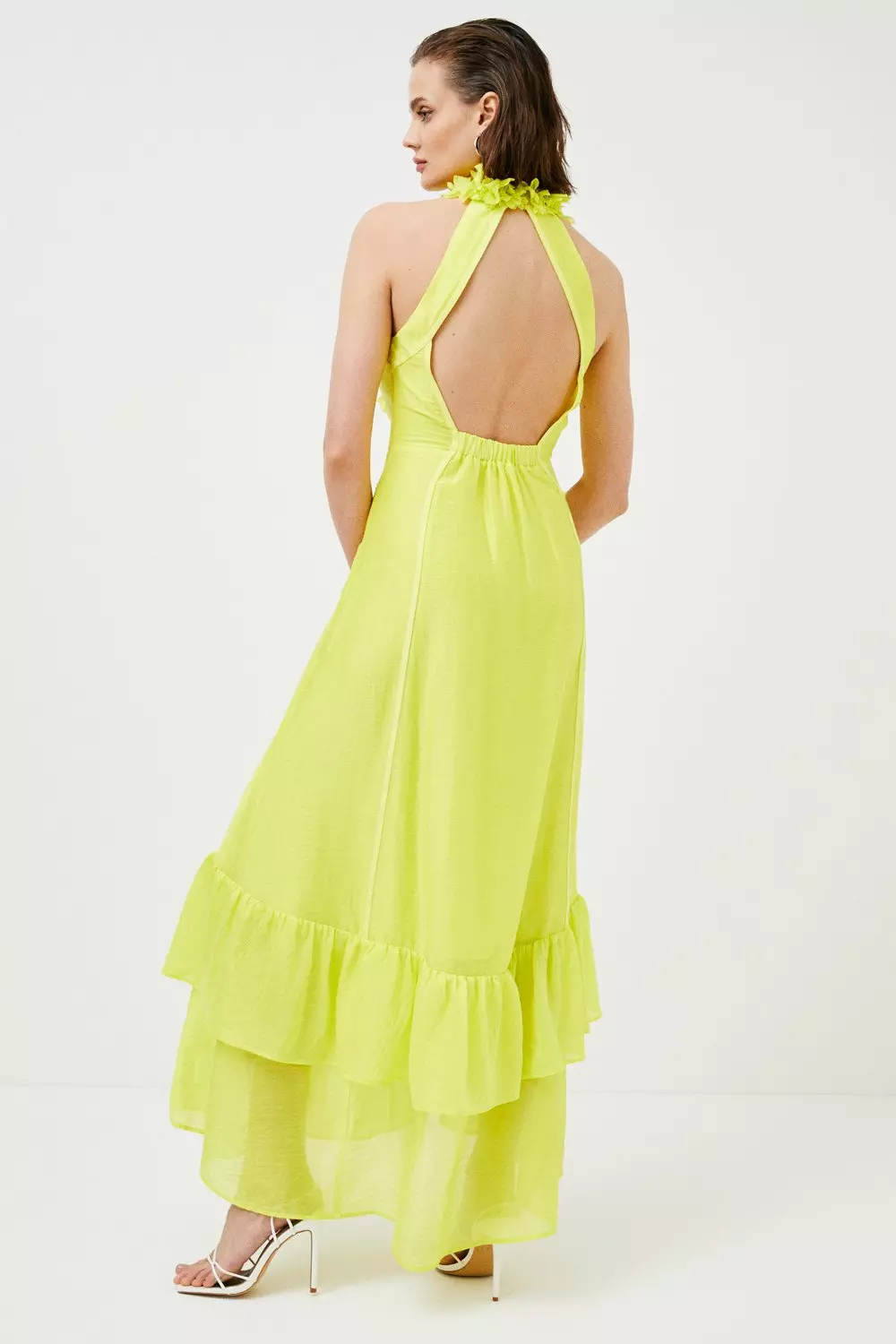 Yellow Applique Beaded Halter Woven Maxi Dress alternative image