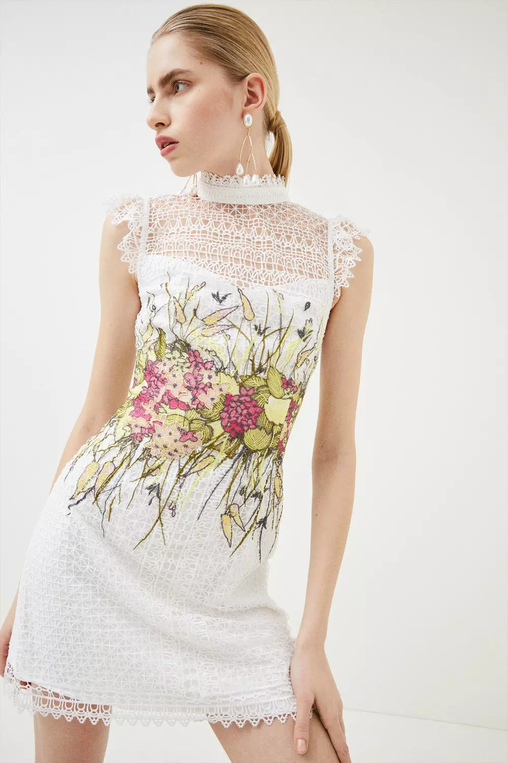 Placed Floral Guipure Lace Mini Dress Karen Millen