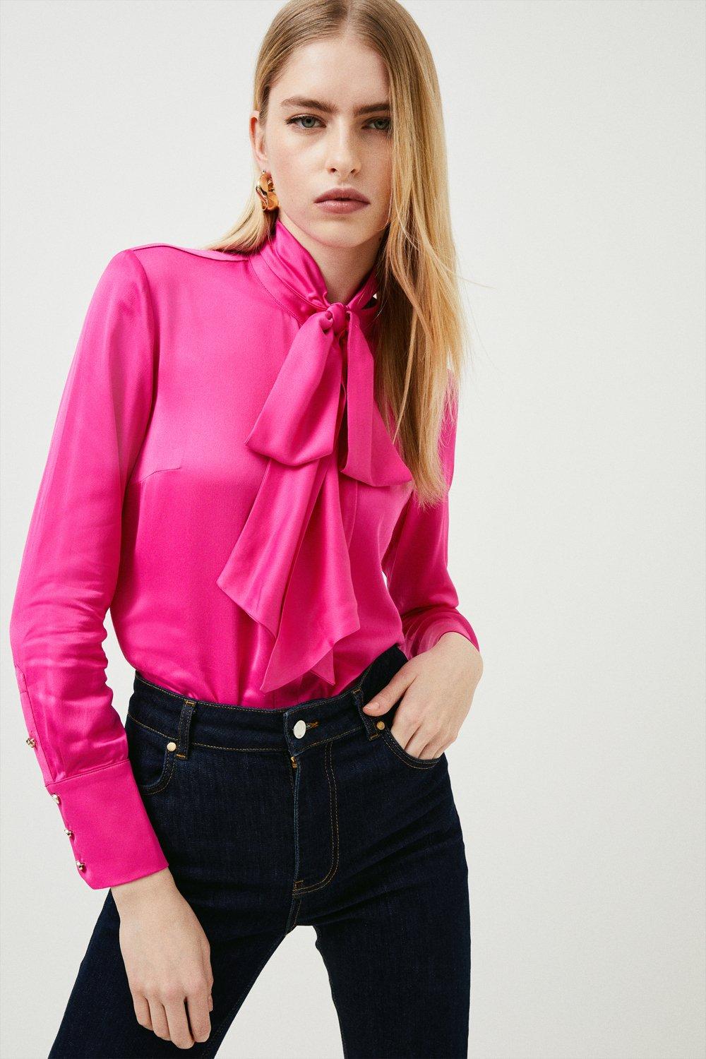 pink blouse bow