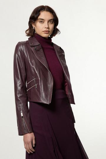 Leather Signature Moto Jacket mulberry