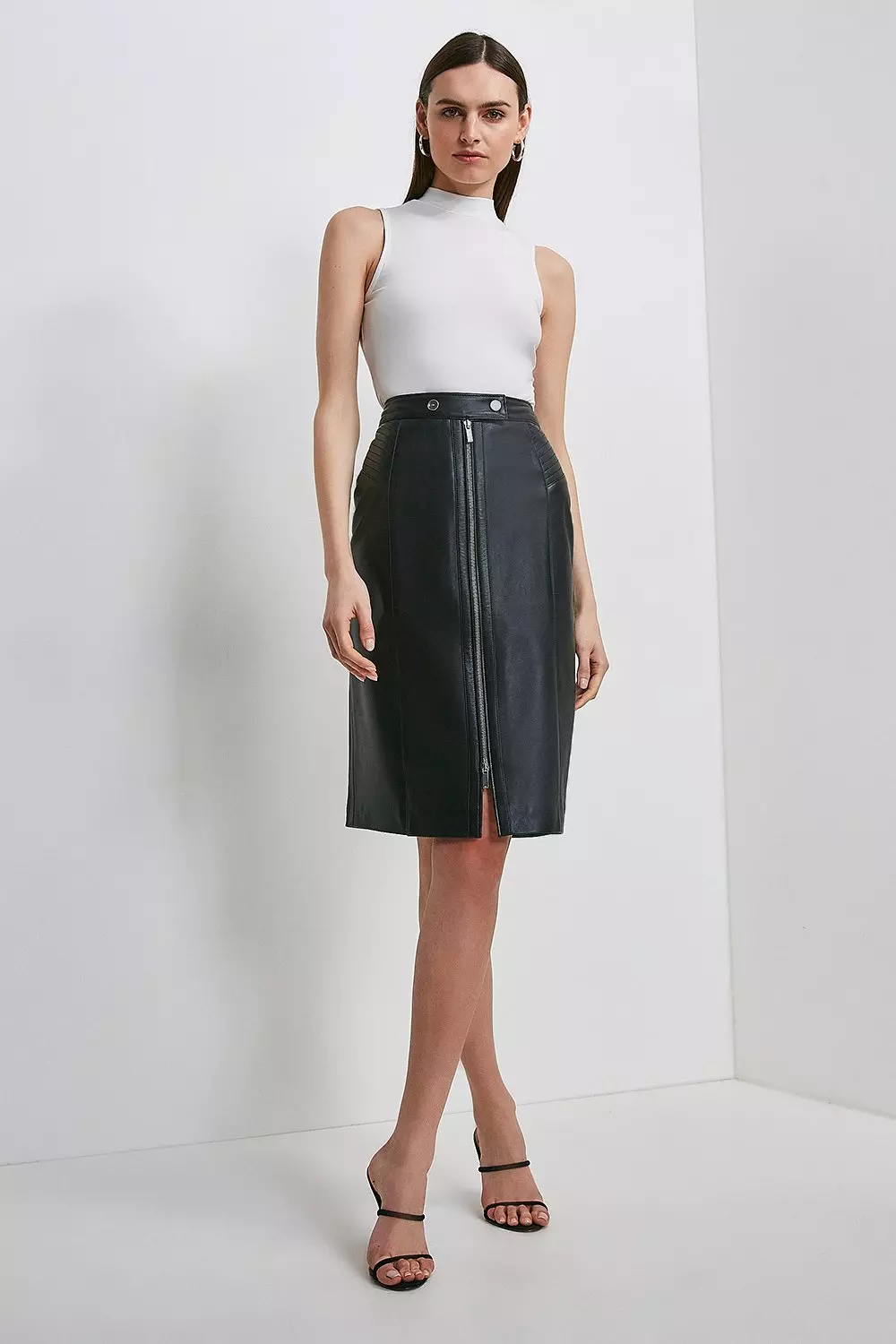 Leather Zip Through Biker Pencil Skirt Karen Millen