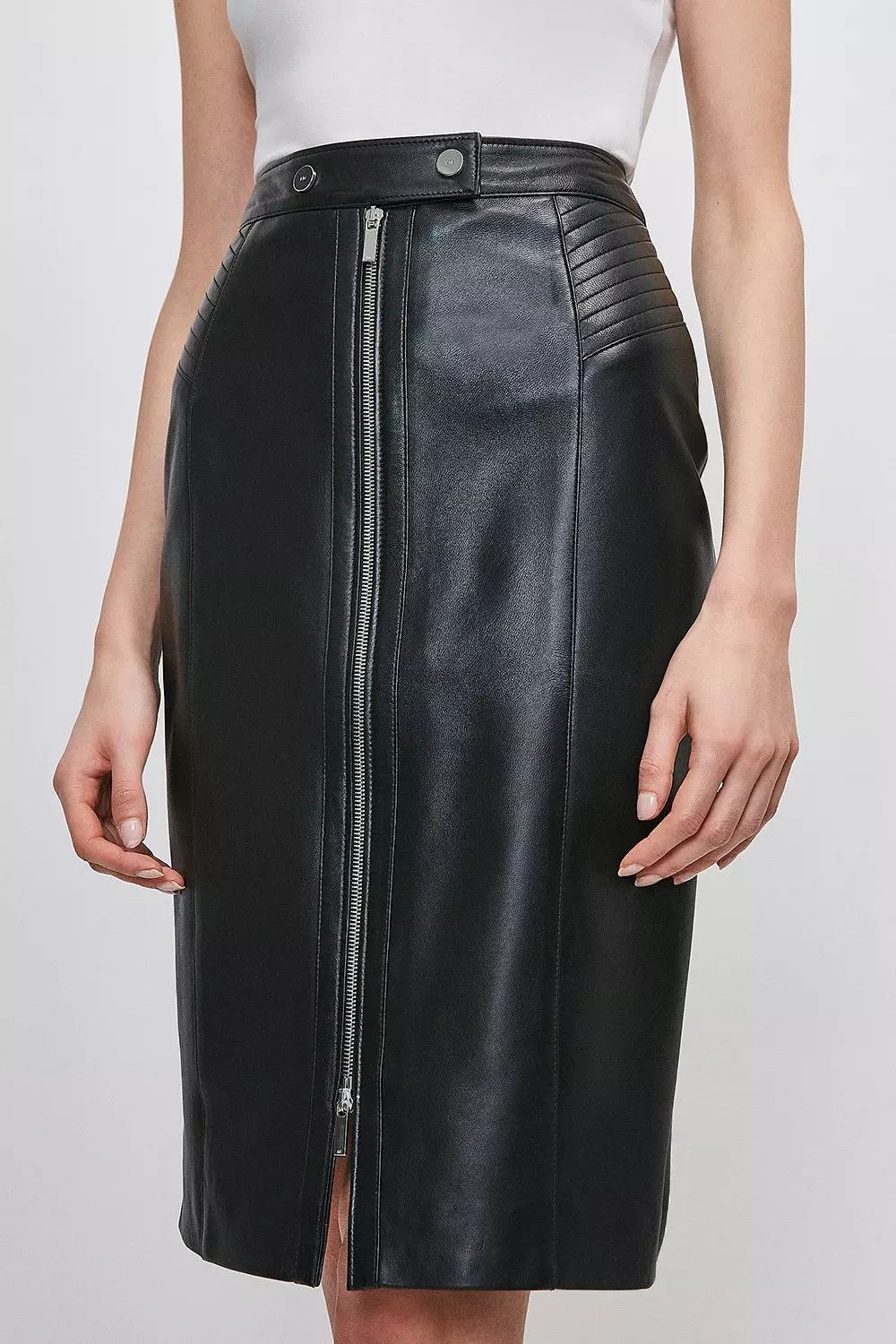 Leather Zip Through Biker Pencil Skirt Karen Millen