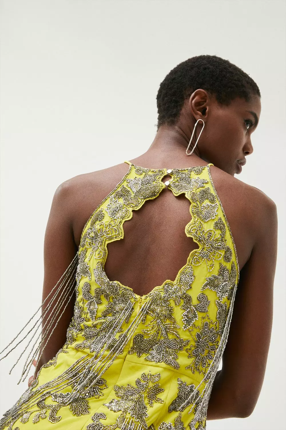 KAREN MILLEN 日本未入荷 風景 ステッチ ベルト ミディドレス Beaded Embellished Fringed Satin Woven Slip | Karen Millen