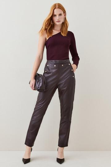 Leather Button Detail Trouser fig