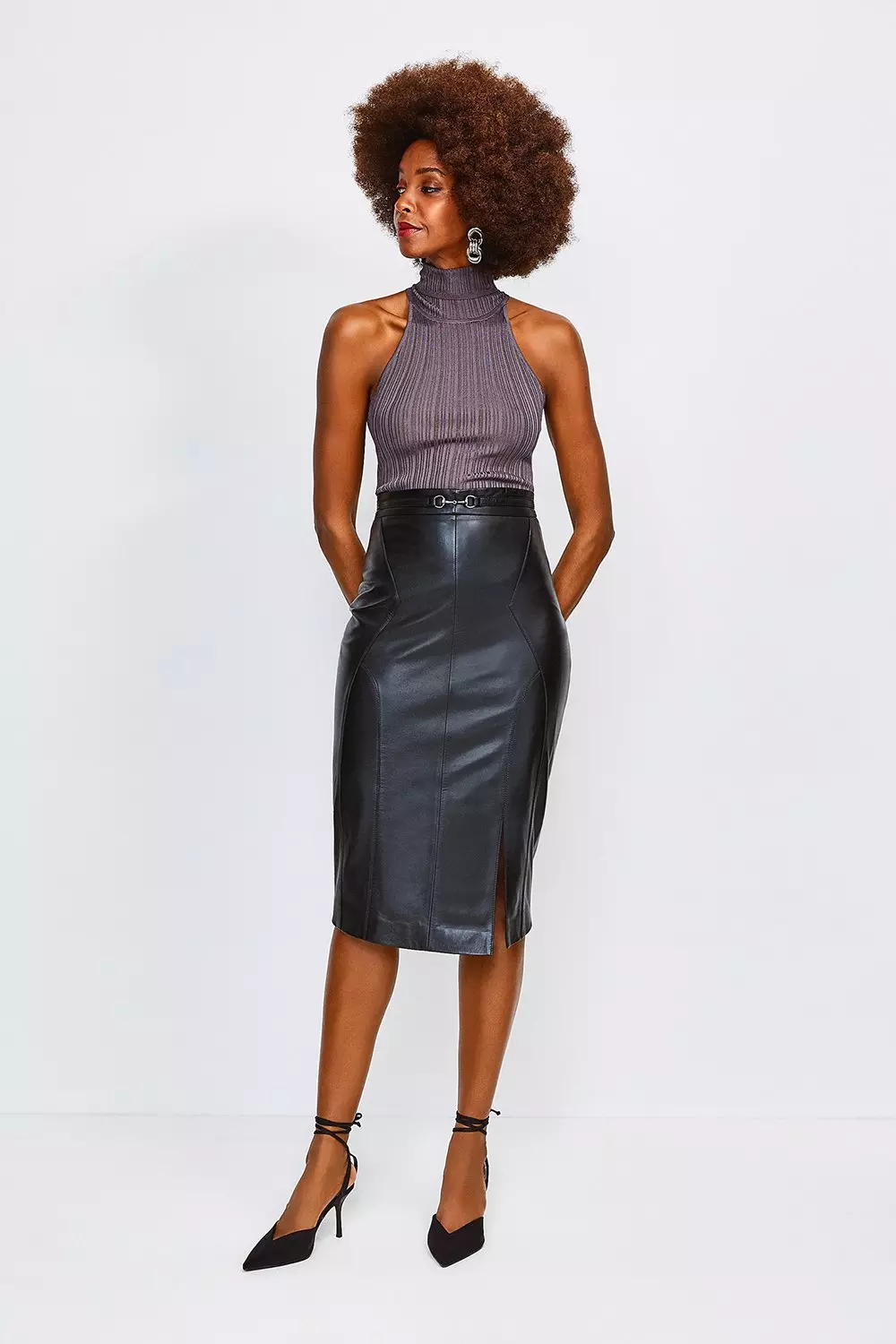 Leather Snaffle Trim Pencil Skirt Karen Millen