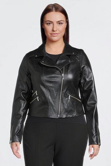 Plus Size Leather Signature Biker Jacket black