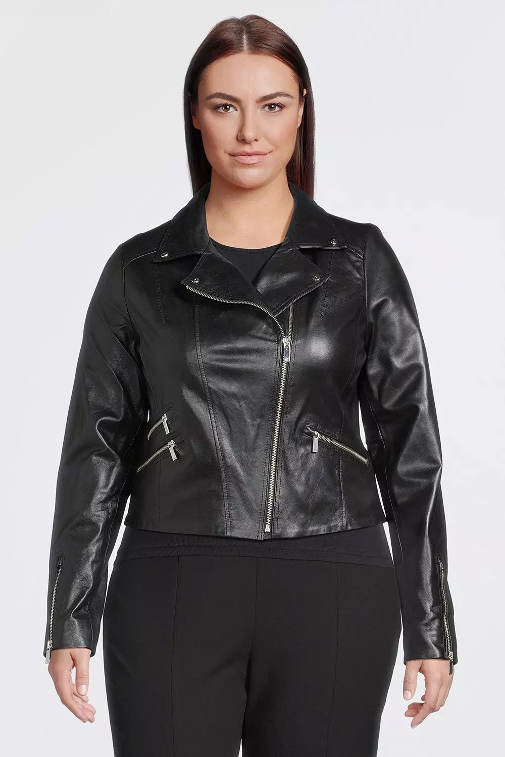 Plus size women in leather best sale