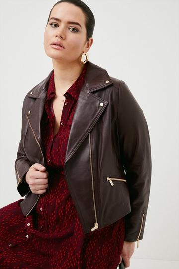 Plus Size Leather Signature Biker Jacket fig