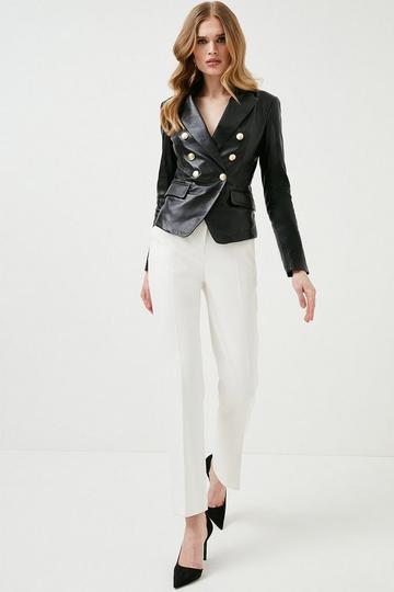 Leather Gold Button Blazer black