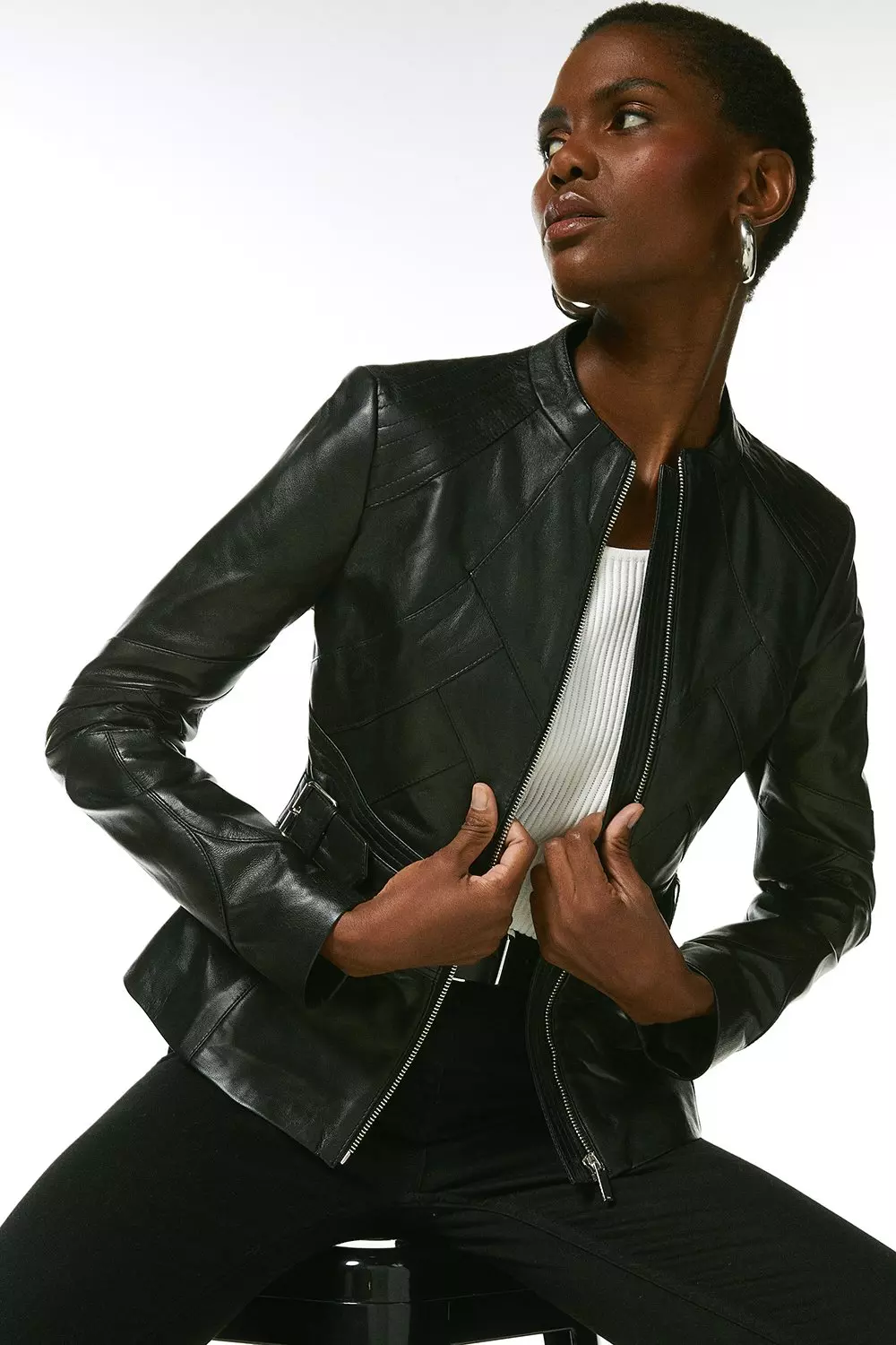 Buckle black leather jacket best sale