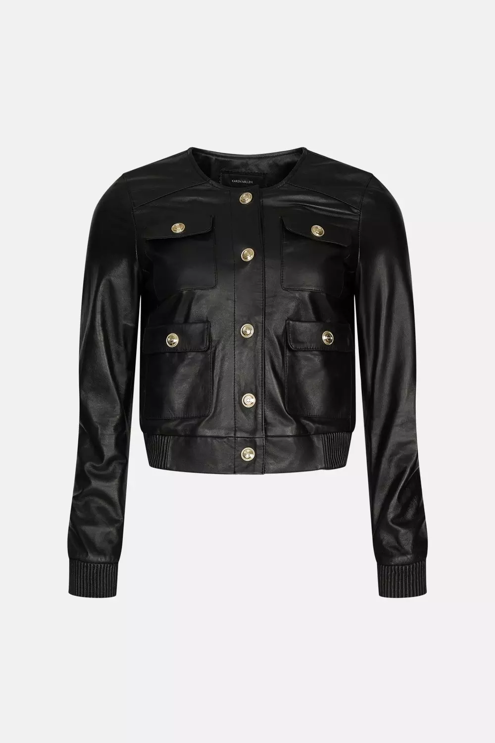 Leather Pocket Bomber Jacket | Karen Millen