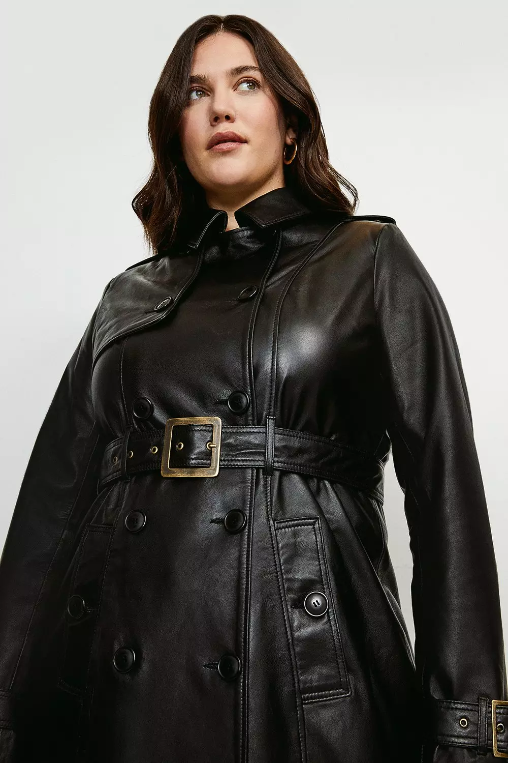 Plus Size Leather Trench Belted Coat Karen Millen