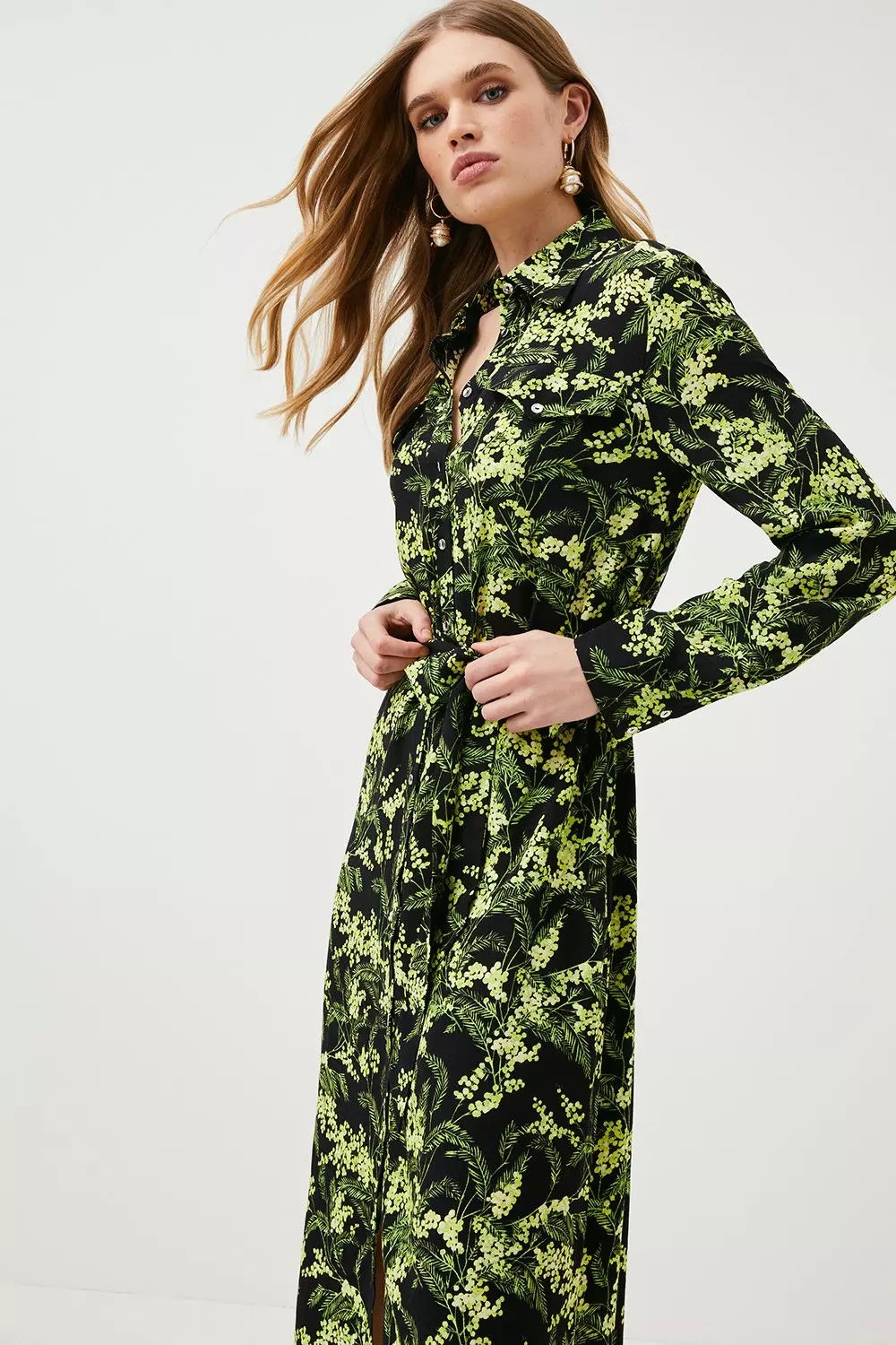 【Karen Millen】フローラル オーガンジー ウーブンシャツドレス Ombre Floral Cowl Front Woven Top | Karen Millen