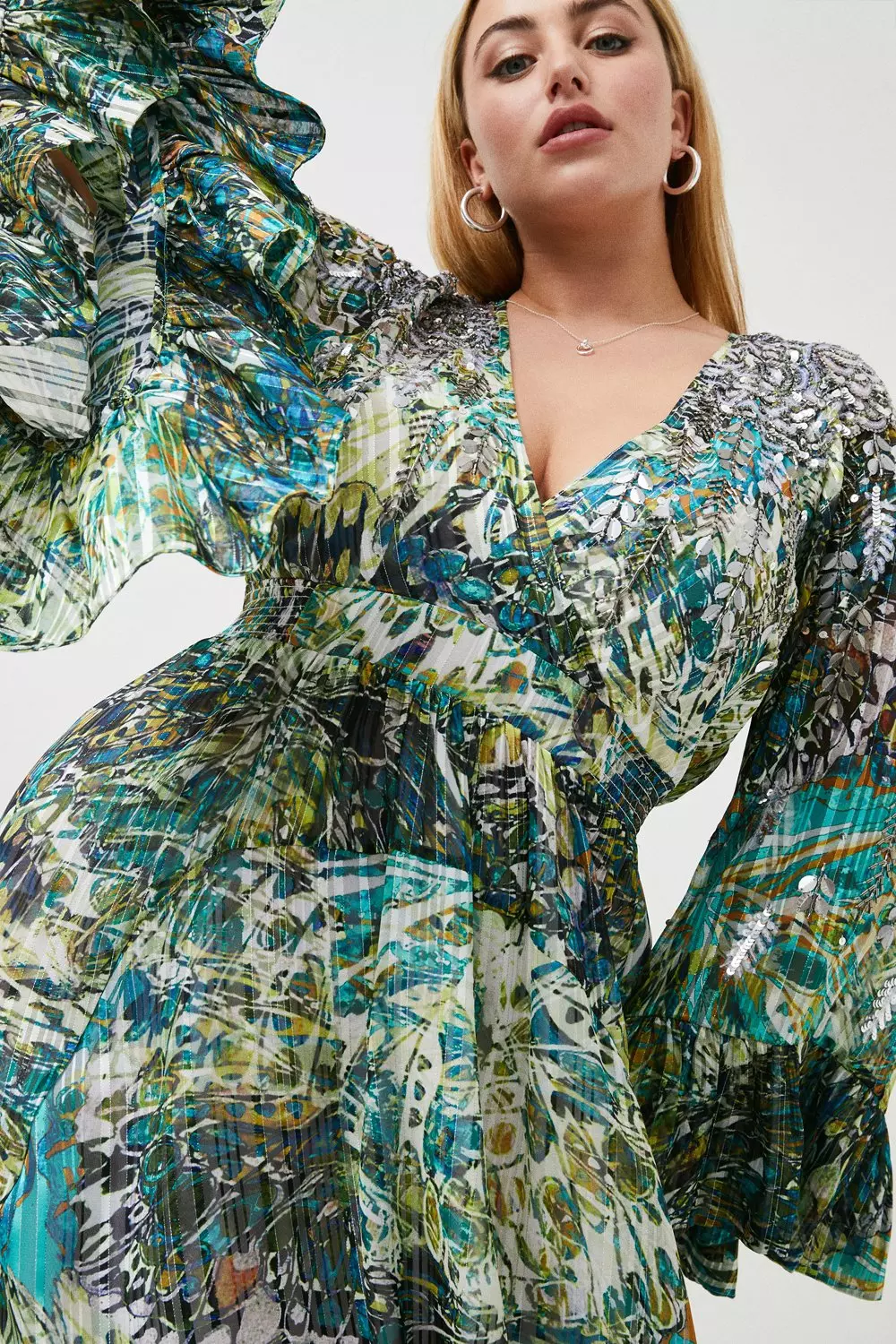 Plus Size Embellished Drama Kimono Woven Maxi Karen Millen