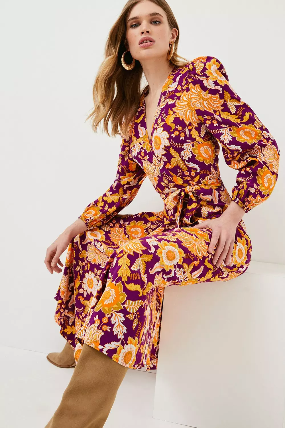 Fig Batik Floral Woven Wrap Midi alternative image