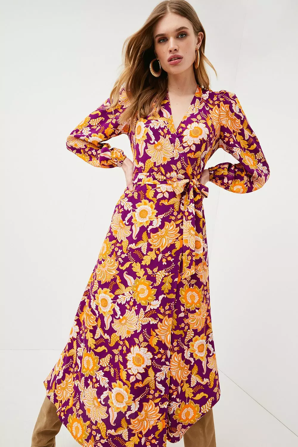 Fig Batik Floral Woven Wrap Midi alternative image