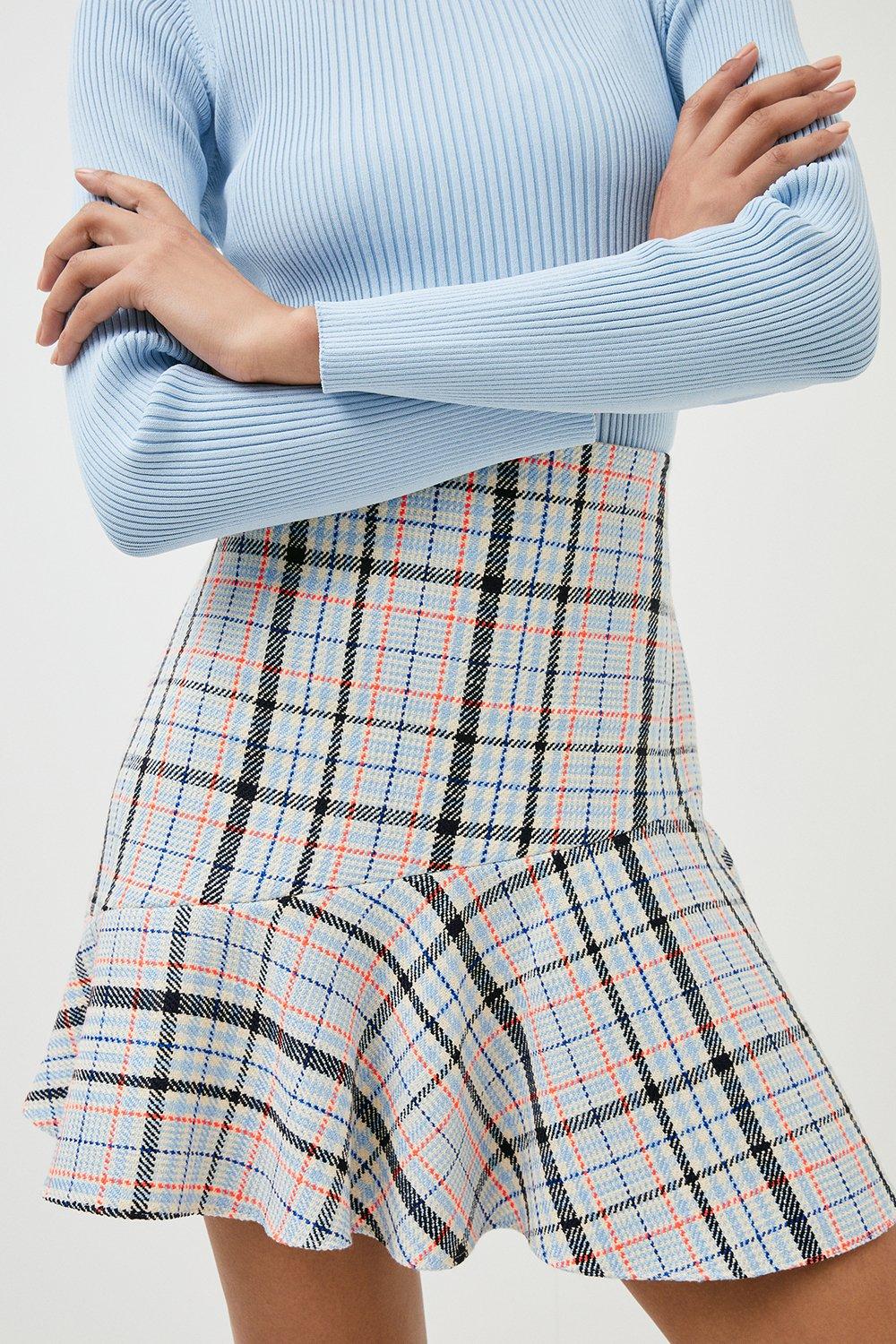 Checked cotton-blend tweed skirt