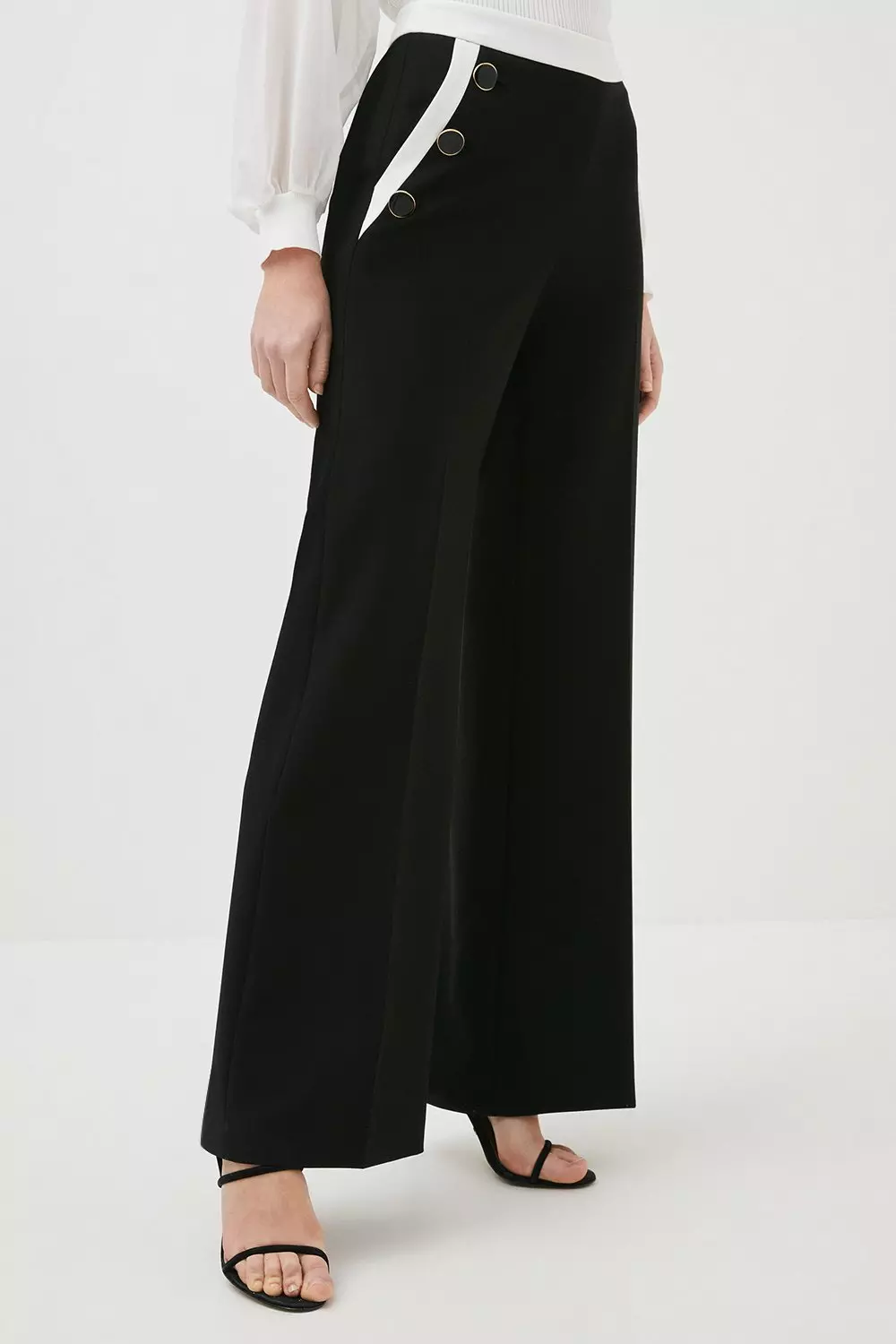 【Karen Millen】コンパクトストレッチ ワイドレッグトラウザー Compact Stretch Tailored High Waist Wide Leg Pants | Karen