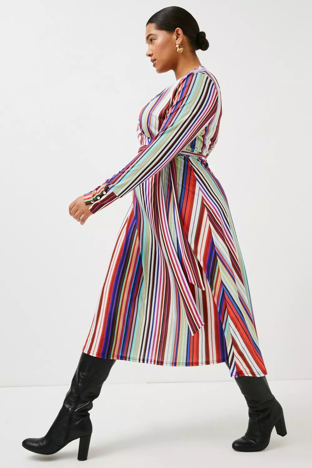 Plus size striped wrap dress hotsell