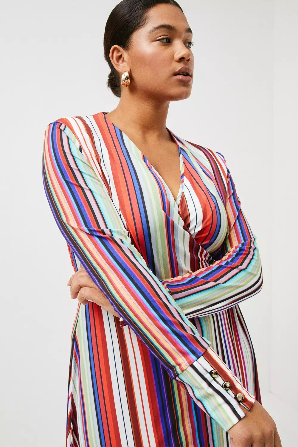 Curve Multi Stripe Midi Jersey Wrap Dress Karen Millen