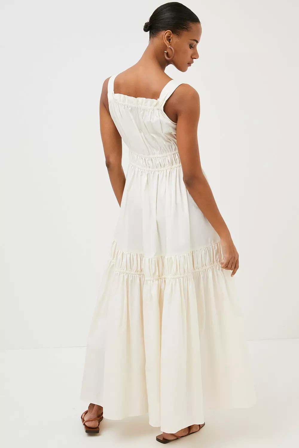 KAREN MILLEN■フリルポンチコットンミックス マキシドレス Shirred Cotton Poplin Woven Maxi Dress | Karen Millen