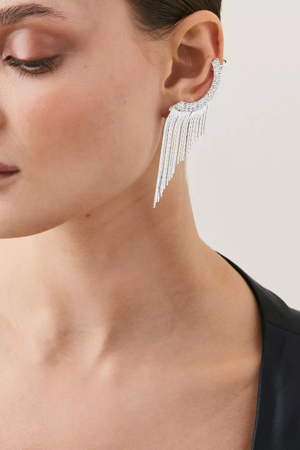 Silver Ear Cuff Drop Detail Earring alternative image