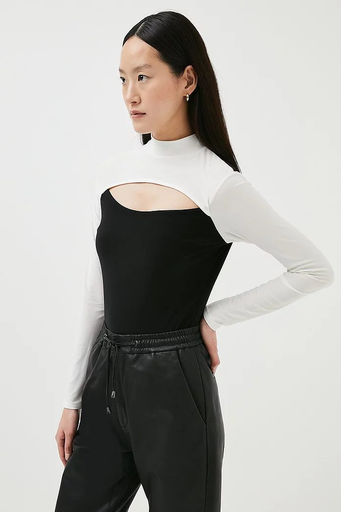 Funnel Neck Color Block Peep Hole Jersey Top | Karen Millen Funnel Neck Color Block Peep Hole Jersey Top | Karen Millen