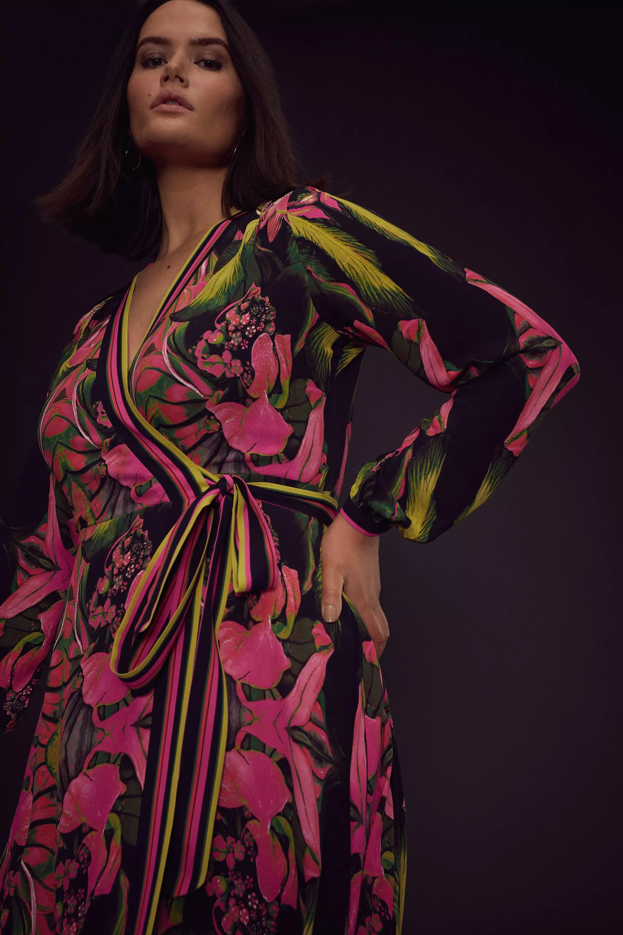 Curve Soon Mirrored Viscose Woven Wrap Dress Karen Millen