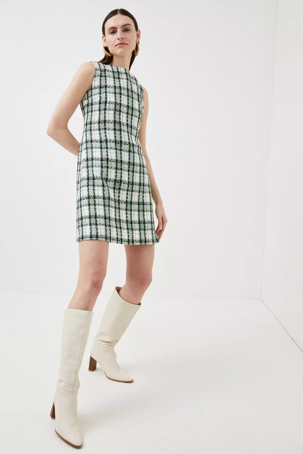 Check Tweed A Line Mini Dress Karen Millen