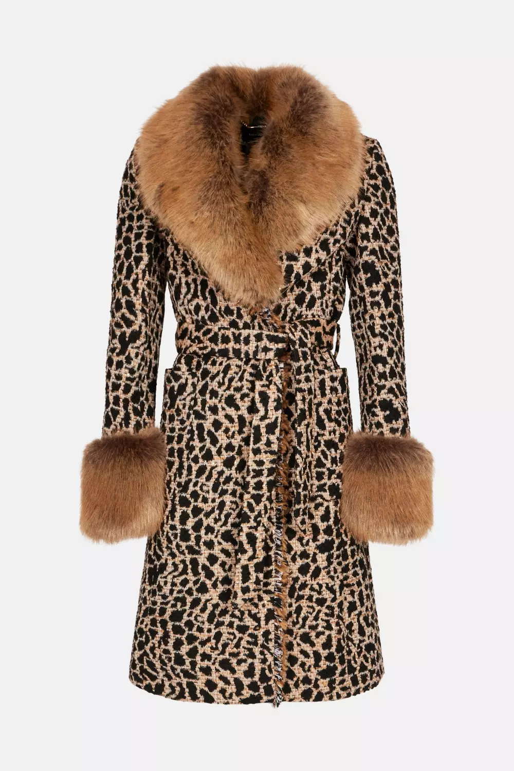 Italian Animal Sparkle Jacquard Fringed Coat Karen Millen