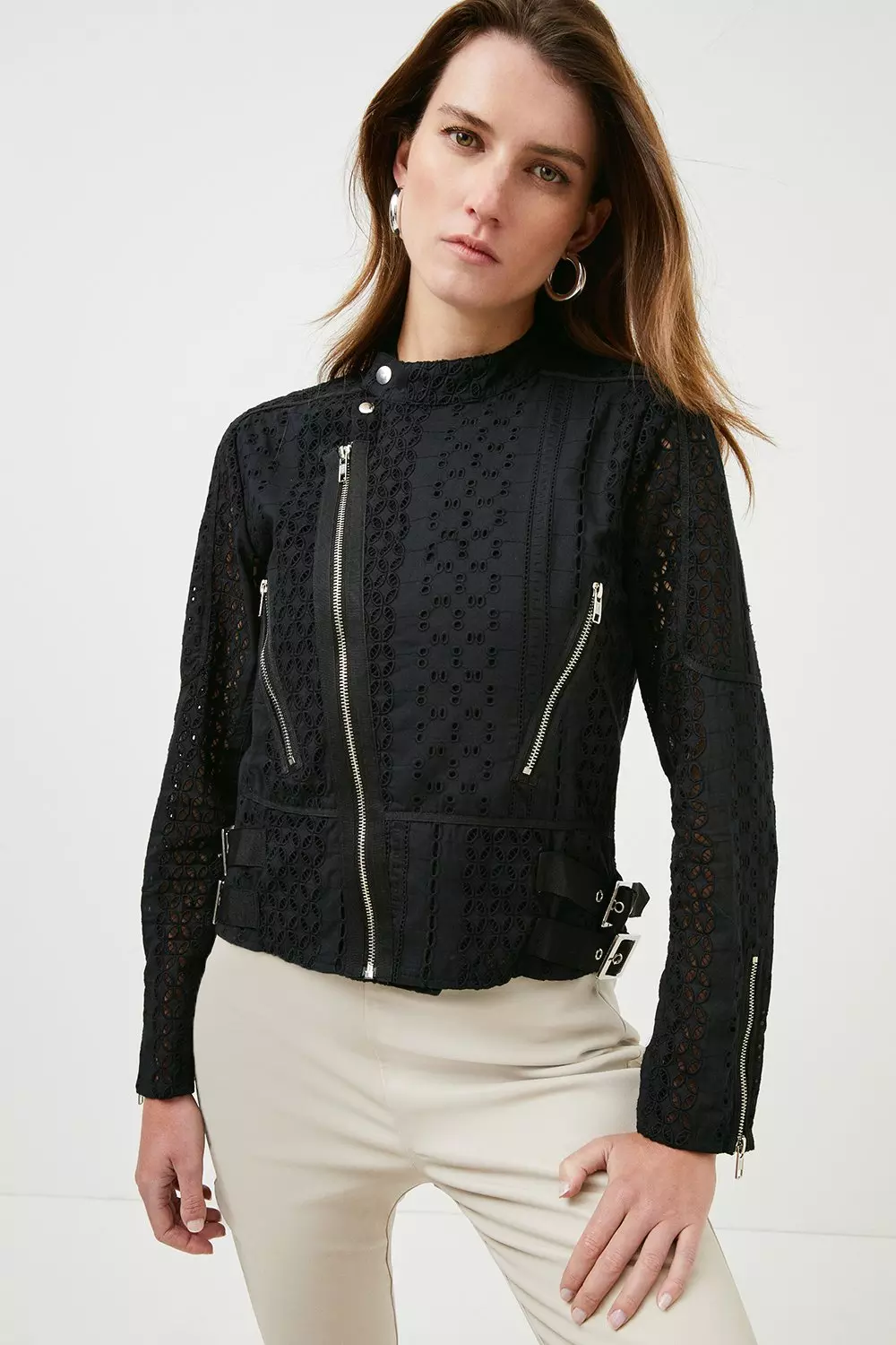 KAREN MILLEN ダイヤモンドキルティング ベルト付き ジャケット Studded Frill Bandage Knit Jacket | Karen Millen
