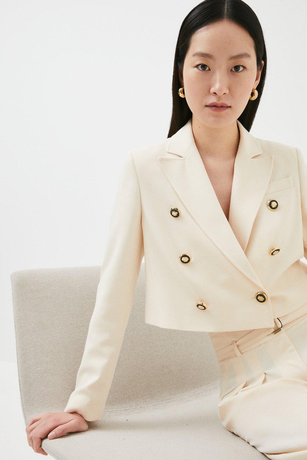 Clean Tailored Double Breasted Cropped Jacket Karen Millen