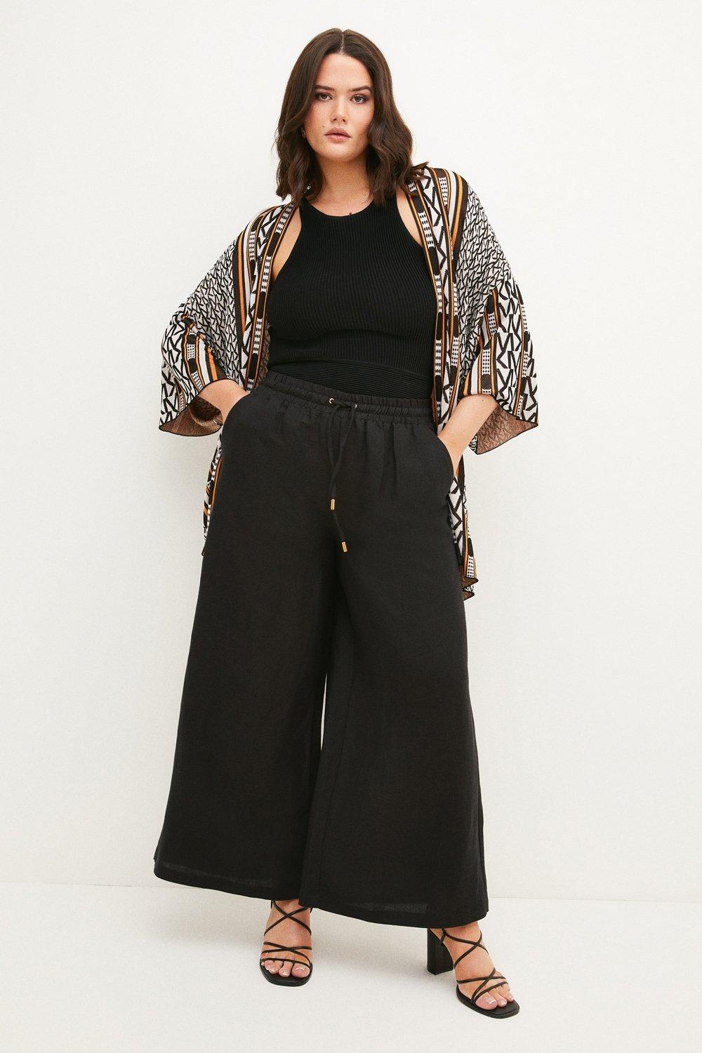 Plus Size Linen Viscose Woven Wide Leg Trouser Karen Millen